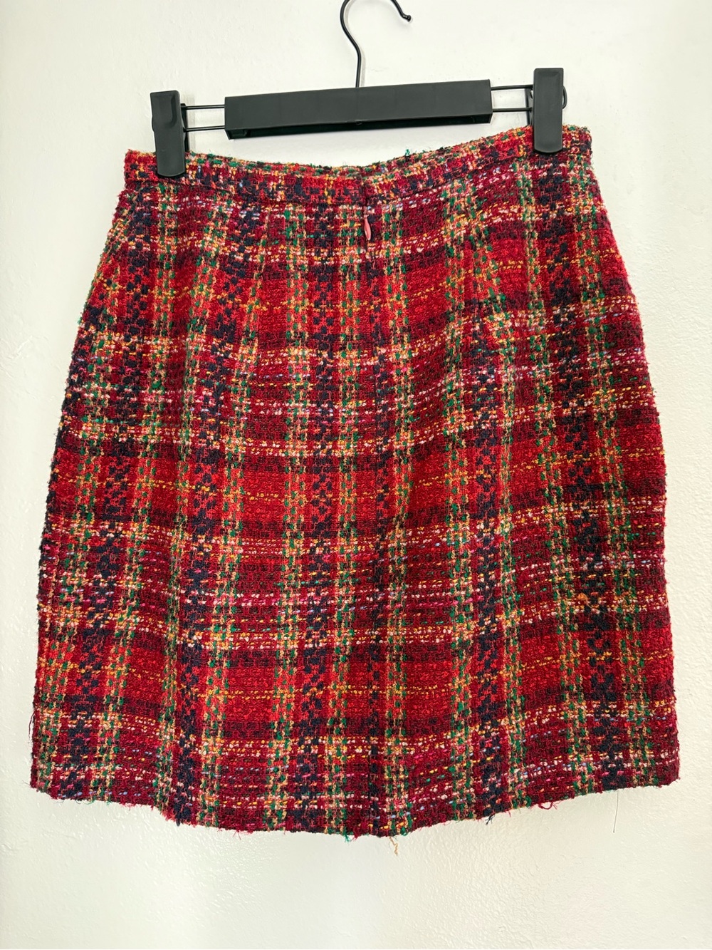 Shelly Segal Vintage Red Tweed Plaid Skirt